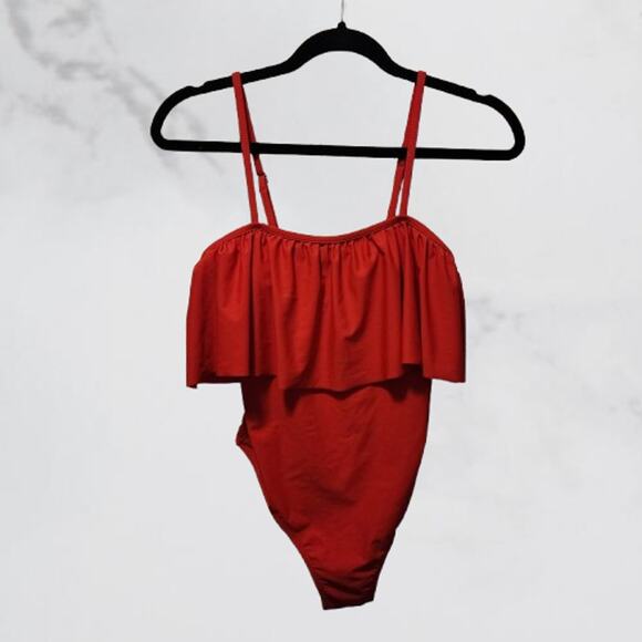 Flirty Ruffled 1 Piece Bathing Suit Sugar Coast by Lolli Swim Red Medium RED - Picture 1 of 6